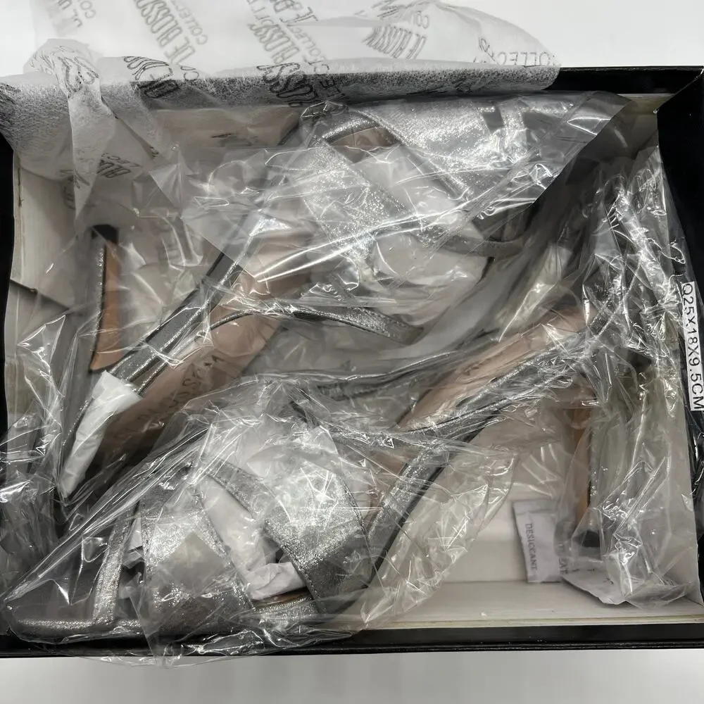 De Blossom Collection Ankle Strap Heeles Women's Size 8.5 Shoes Silver Shimmer